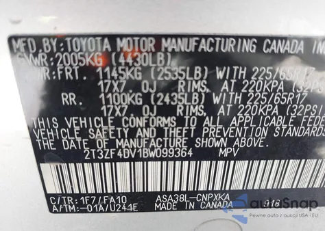 2011 Toyota Rav4 from USA, damaged, VIN 2T3ZF4DV1BW099364